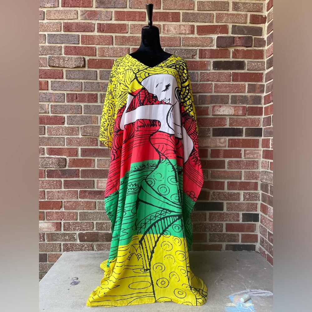 Gypsie Blue Kaftan Dress Cover Boho Gown Beach Women African One Size